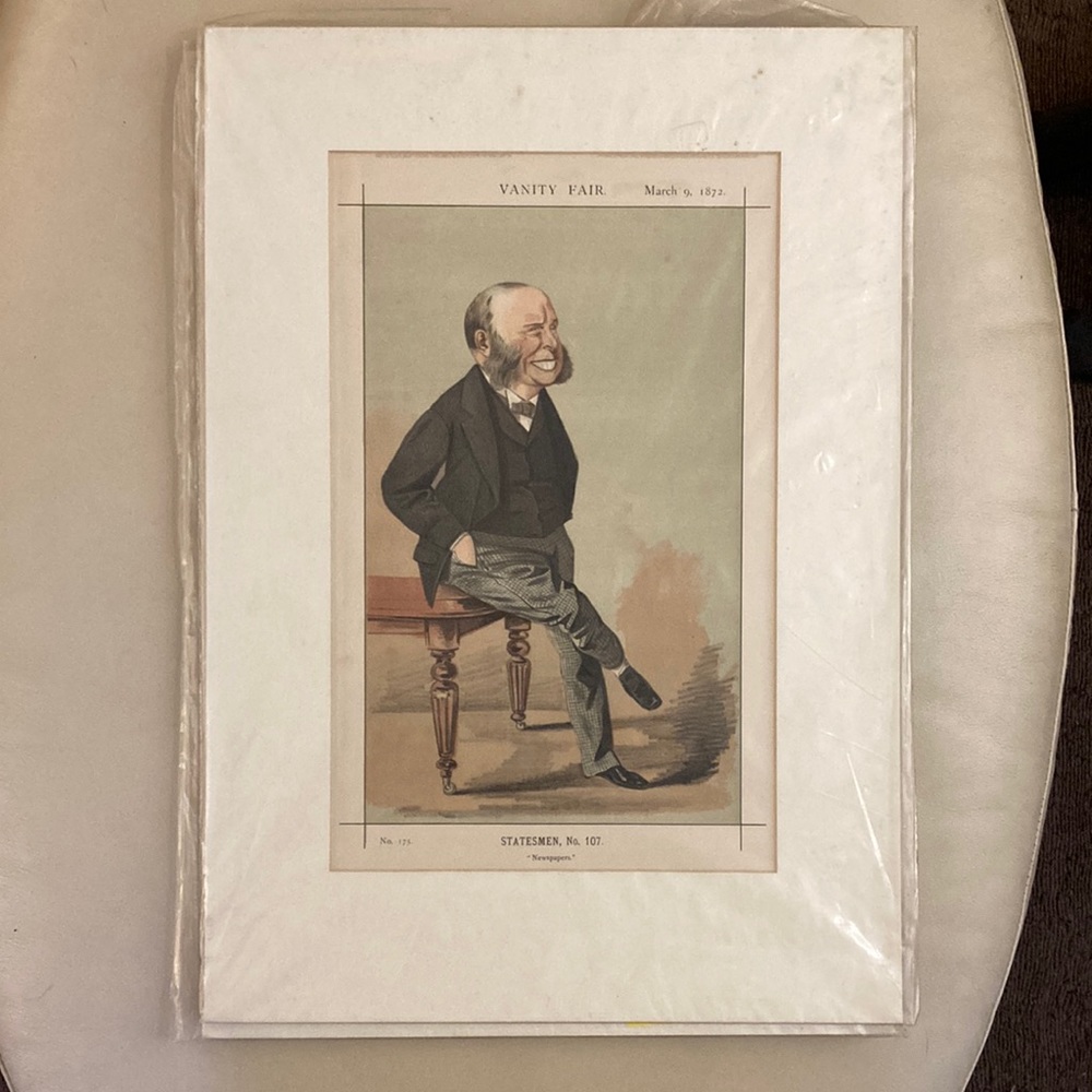1872 Vanity Fair Spy March 9, 1872 Statesmen, No. 107 “Newspaper” Lithograph